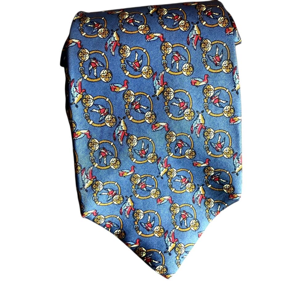 Carolina Herrera Vintage Blue Tie 100% Silk Hand Made in Italy 3 1/2 inches Wide - Picture 4 of 7